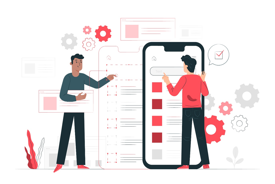 Two people are working on a cell phone